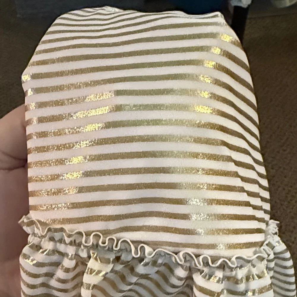 Chic White and Gold Striped Women's Two-Piece Swimsuit - Picture 6 of 6